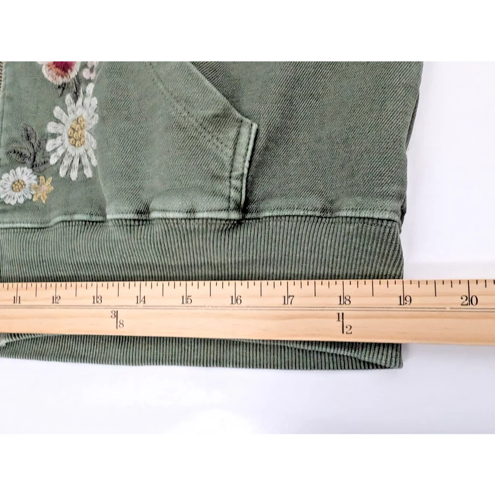 Billy T Camp Happy Green Floral Embroidered Hoodie Camp Green Sz M Hippie - Picture 10 of 12